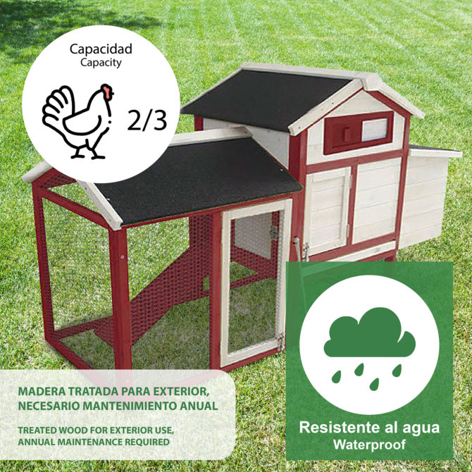 Gallinero de Madera Pintada y Metal Gardiun Kansas 62x152x92 cm para 3 Gallinas y 1 Percha Tejado a 2 Aguas - Imagen 5