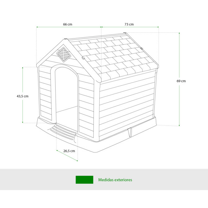 Casota de resina para cão pequeno 73x66x69 cm Zeus bege/verde - Image 4