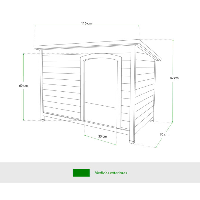 Caseta de Perro Grande de Madera Gardiun Lupy 116x76x82 cm con Tejado a 1 Agua y Cubierta Asfáltica - Imagen 4