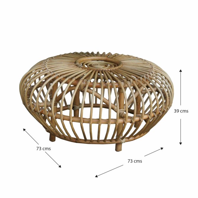 Mesa de Centro Redonda en Ratán Natural Chillvert Parma 73x73x39 cm con Diseño Geométrico - Imagen 4