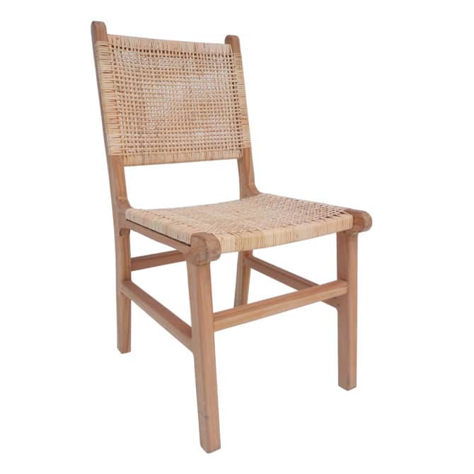 Silla de Madera de Teka para Comedor Chillvert Parma 42x56x88 cm con Asiento y Respaldo de Mimbre Natural