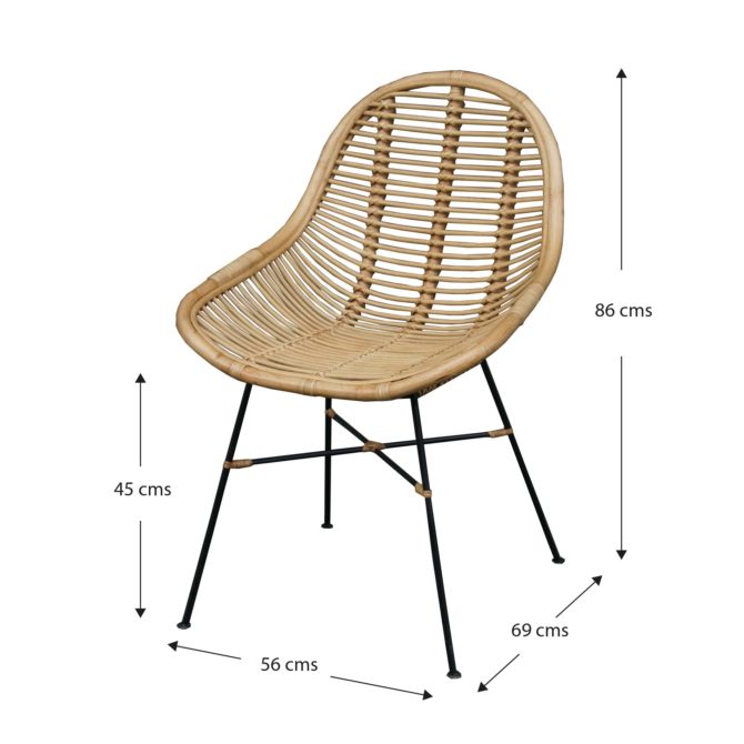 Silla de Ratán Natural para Comedor con Patas de Hierro Chillvert Parma 56x69x86 cm - Imagen 4