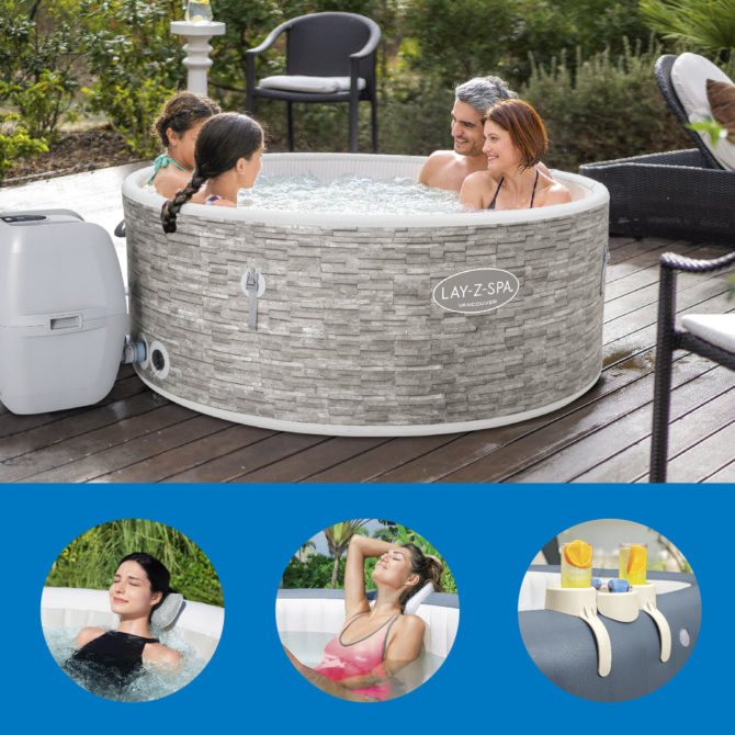 Pack Spa Redondo Bestway 155x60 cm para 3-5 Personas con depuradora Más 4 Almohadas 2 Portabebidas y Kit de Limpieza Incluido - Imagen 2