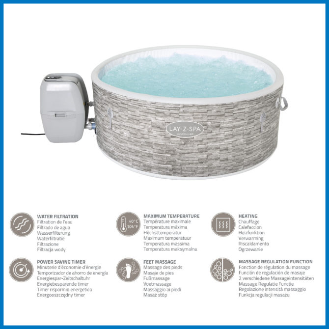 Pack Spa Redondo Bestway 155x60 cm para 3-5 Personas con depuradora Más 4 Almohadas 2 Portabebidas y Kit de Limpieza Incluido - Imagen 5