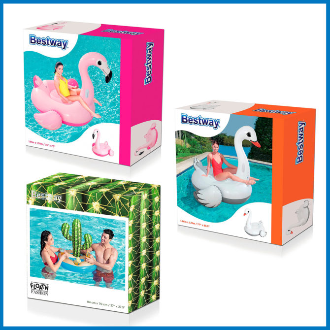 Pack Hinchables XL Bestway Cisne Blanco 196x174 cm Flamenco Rosa 170x158x141 cm Isla Portabebidas para 6 Bebidas - Imagen 3