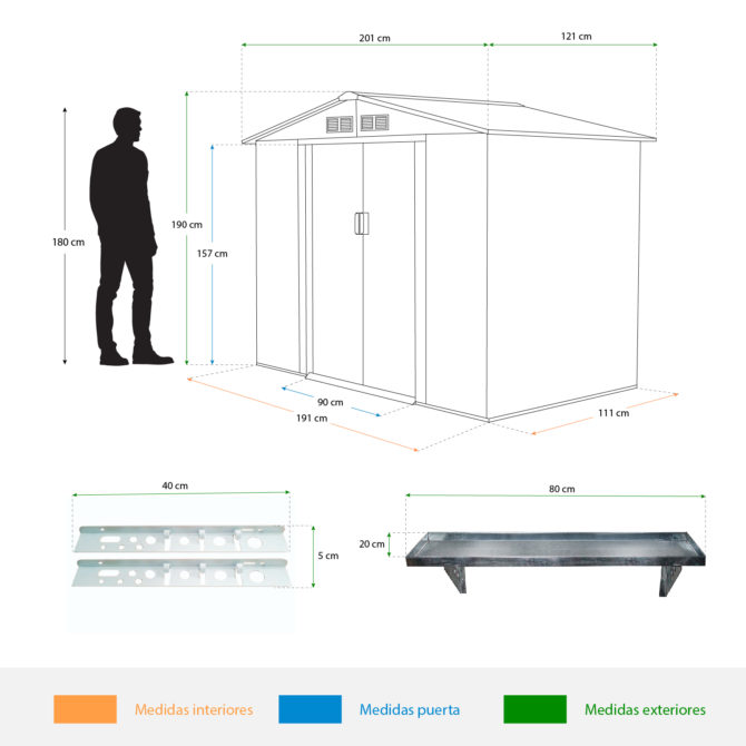 Gardiun Yorkshire Metallic House Pack 2.43m 121x201x190 cm com 2 5x40 portadores de ferramentas de aço e 1 20x80 cm - Image 4