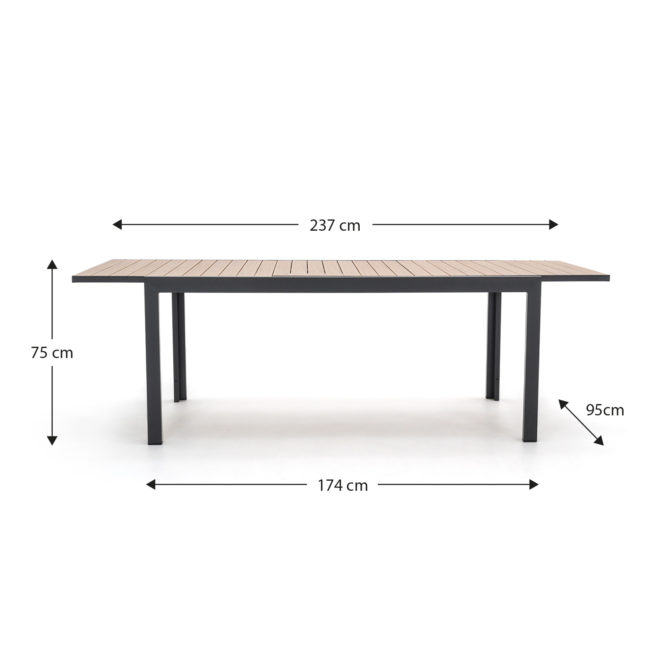 Mesa de Jardín Extensible para Exteriores Chillvert San Remo 174-237x95x75 cm de Aluminio Color Efecto Madera y Gris Antracita - Imagen 4