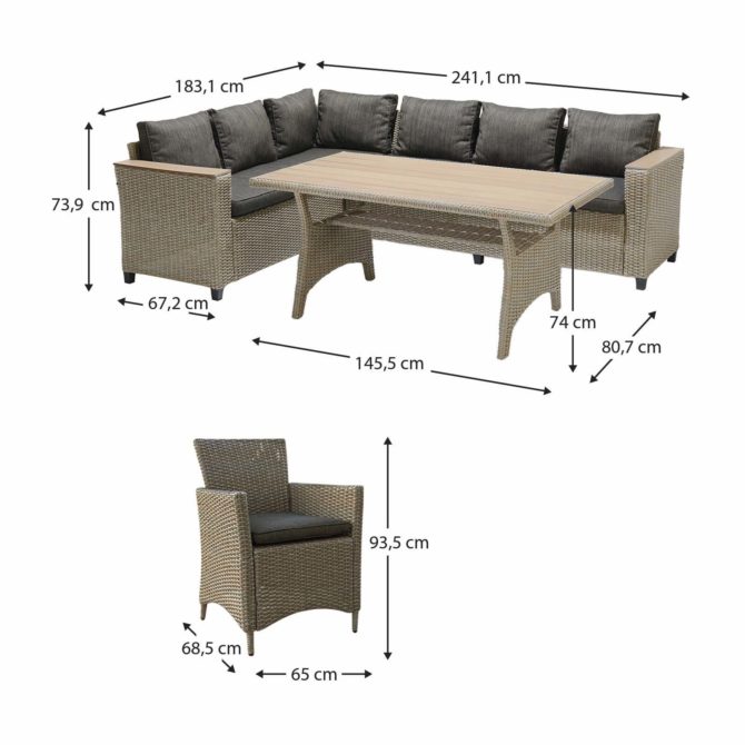 Conjunto de Jardín Mesa de Comedor Chillvert Turín de Acero y Ratan Sintético Sofá Rinconera Sillón con Cojinería Color Gris - Imagen 4