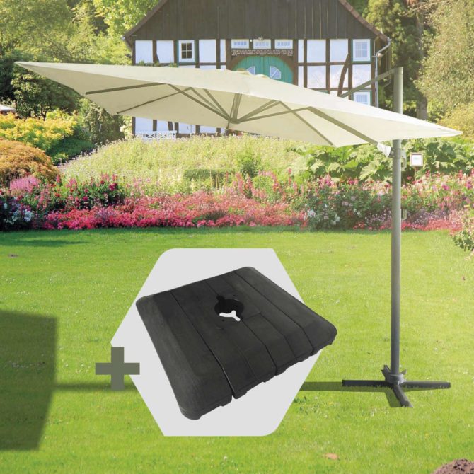 Conjunto Parasol Chillvert Roma de Luxe 300x400x280 cm de Alumunio Color Beige + Base Parasol 97,5x98x18,5 cm de Resina - Imagen 2