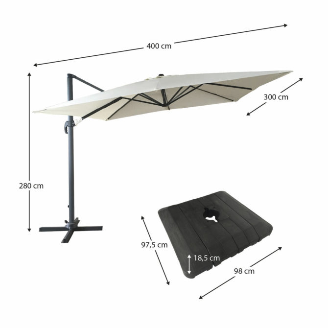 Conjunto Parasol Chillvert Roma de Luxe 300x400x280 cm de Alumunio Color Beige + Base Parasol 97,5x98x18,5 cm de Resina - Imagen 4