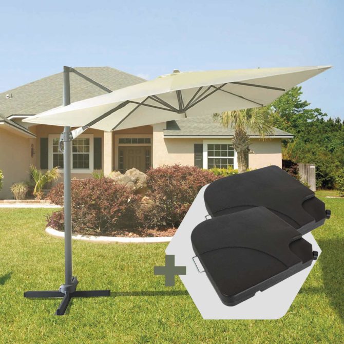 Conjunto Parasol Chillvert Roma Mini 300x200x260 cm de Aluminio Color Beige + 2 Bases Parasol 50x50x6 cm de Resina - Imagen 2