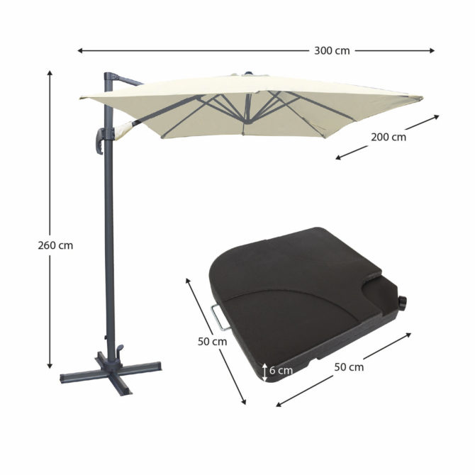 Conjunto Parasol Chillvert Roma Mini 300x200x260 cm de Aluminio Color Beige + 2 Bases Parasol 50x50x6 cm de Resina - Imagen 4