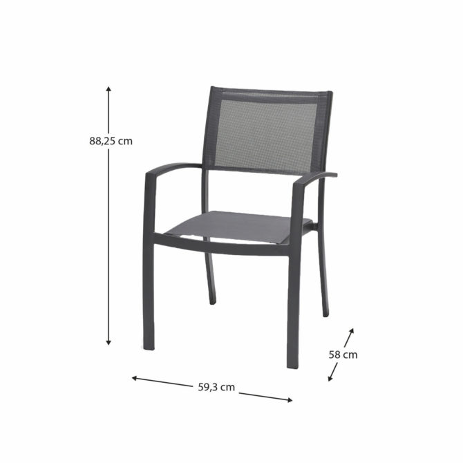 Conjunto de 4 Sillas de Jardín Apilables Chillvert Pavia 59,3x58x88,2 cm Fabricadas en Aluminio y Textilene Color Gris Antracita - Imagen 4