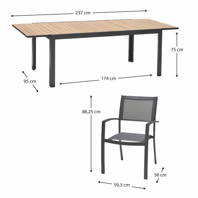 Conjunto de Jardín Mesa Extensible Chillvert San Remo de Aluminio y 6 Sillas de Exterior Apilables Color Natural y Gris - Imagen 4