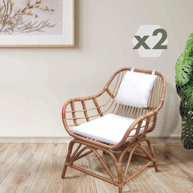 Conjunto de 2 sillones de Jardín con Cojín Chillvert Parma 65x68x84 cm Fabricadas en Ratán Natural Color Marrón y Blanco - Imagen 2