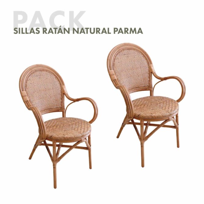 Conjunto de 2 sillas de Jardín Chillvert Parma 54x59x93 cm Fabricadas en Ratán Natural Resistente Color Marrón Estilo Boho Chic