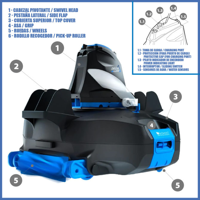 Limpiafondos Automático Robot para Piscinas con Batería 90 min Kokido Delta 200 RX Con Rodillo Incluido sin Cables - Imagen 7