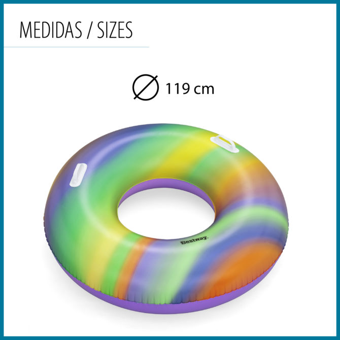 Flotador Hinchable para Playa o Piscina Bestway Nautical Rainbow Tube 105x33 cm con Asas de Seguridad Multicolor - Imagen 4