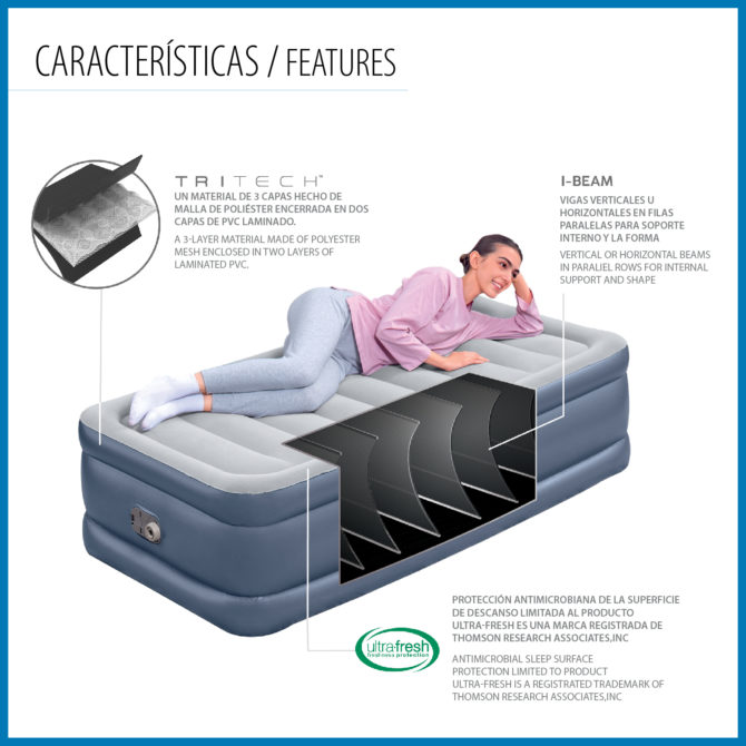 Cama Hinchable Bestway Tritech Individual 191x97x51 cm Soporta hasta 150 Kg Inflado en 3 Minutos con Refuerzo Perimetral - Imagen 6