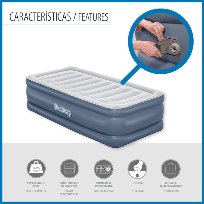 Cama Hinchable Bestway Tritech Individual 191x97x51 cm Soporta hasta 150 Kg Inflado en 3 Minutos con Refuerzo Perimetral - Imagen 7