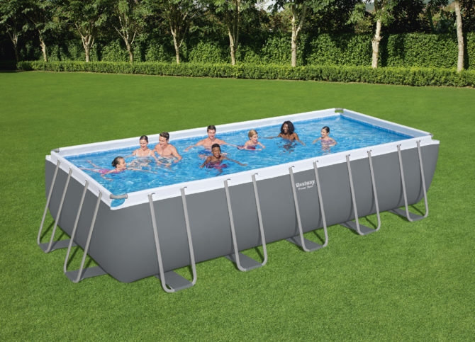 Piscina Tubular Rectangular Bestway Power Steel 640x274x132 cm Depuradora de Arena Escalera, Cobertor y Dispensador Color Gris - Imagen 2