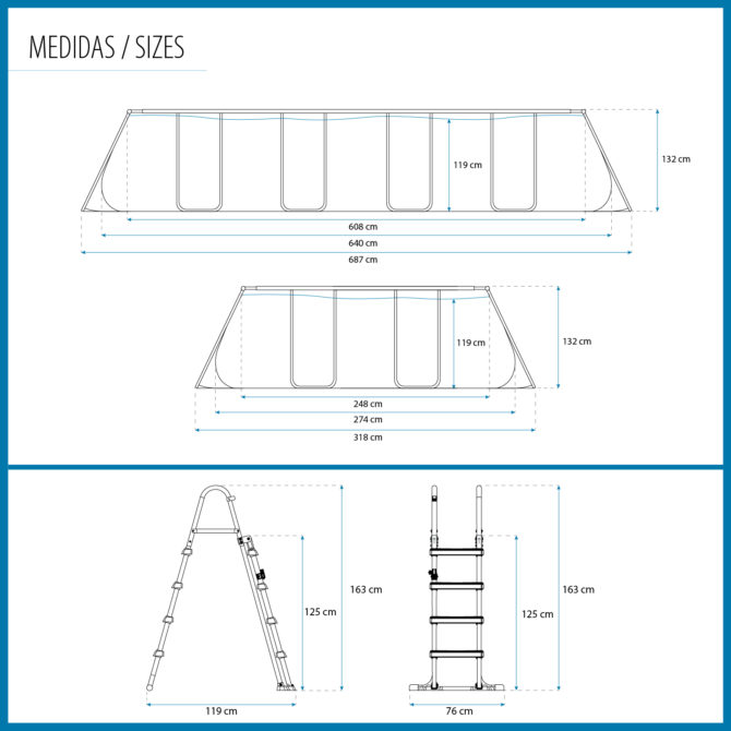 Piscina Tubular Rectangular Bestway Power Steel 640x274x132 cm Depuradora de Arena Escalera, Cobertor y Dispensador Color Gris - Imagen 4