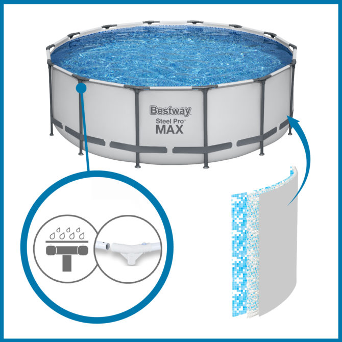 Piscina Tubular Redonda Bestway Steel Pro Max 427x122 cm con Depuradora de Cartucho de 3.028 l/h Cobertor y Escalera Azul - Imagen 7