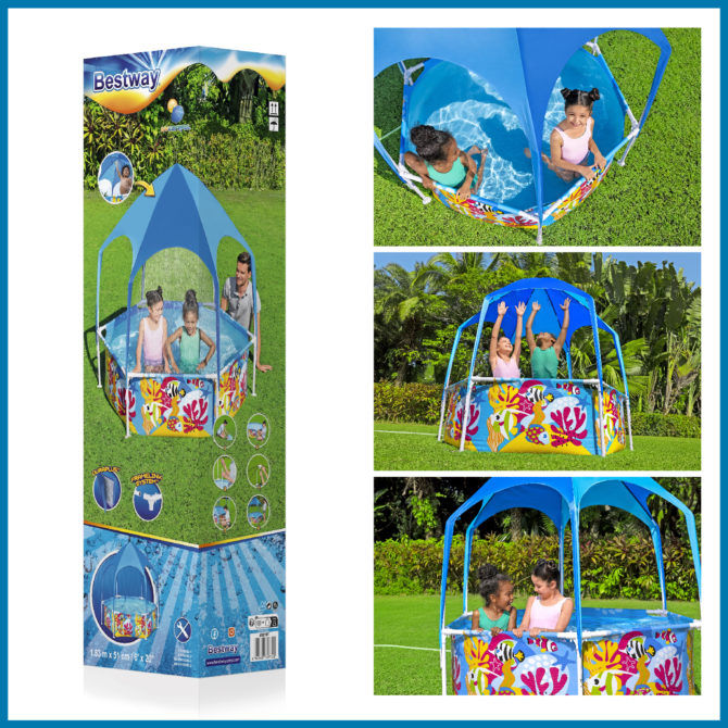 Piscina Desmontable Infantil Bestway Splash in Shade 183x51 cm Toldo con Protección Solar FPU 40+ Color Azul Diseño Fondo Marino - Imagen 7