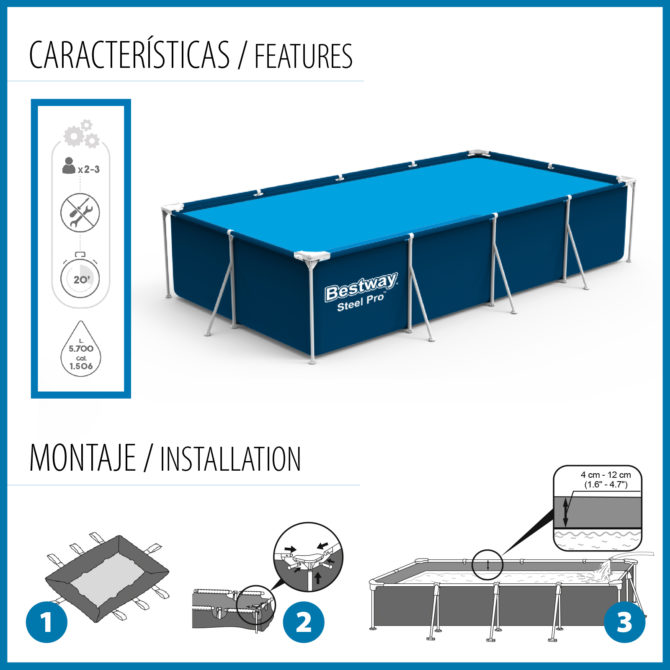 Piscina Desmontable Rectangular Bestway Steel Pro 400x211x81 cm Capacidad para 5.700 Litros Color Azul - Imagen 5