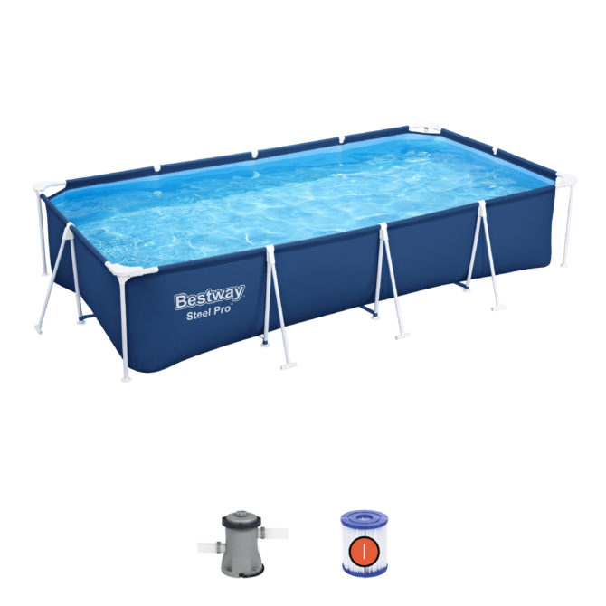 Piscina Desmontable Rectangular Bestway Steel Pro 400x211x81 cm con Depuradora de Cartucho de 1.249 l/h Color Azul