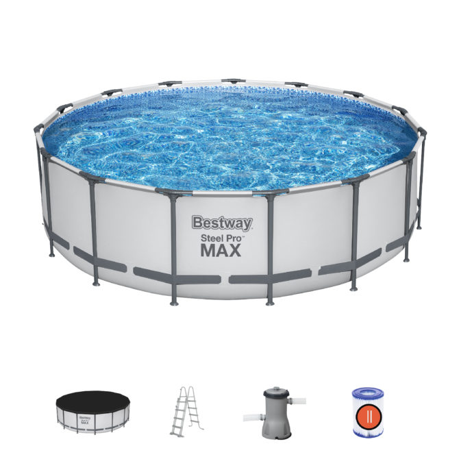 Piscina Tubular Redonda Bestway Steel Pro Max 457x122 cm con Depuradora de Cartucho de 3.028 l/h Cobertor y Escalera Azul