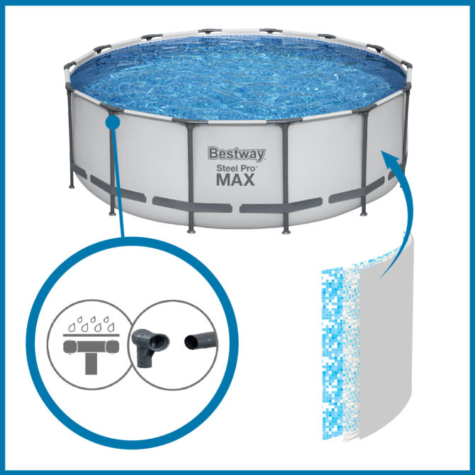 Piscina Tubular Redonda Bestway Steel Pro Max 457x122 cm con Depuradora de Cartucho de 3.028 l/h Cobertor y Escalera Azul - Imagen 7