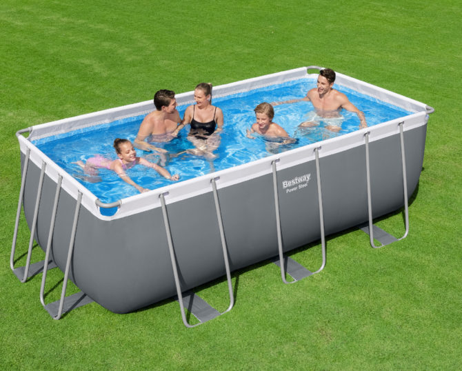 Piscina Tubular Rectangular Bestway Power Steel 412x201x122 cm Depuradora de Cartucho Escalera y Dispensador Químico Color Gris - Imagen 2