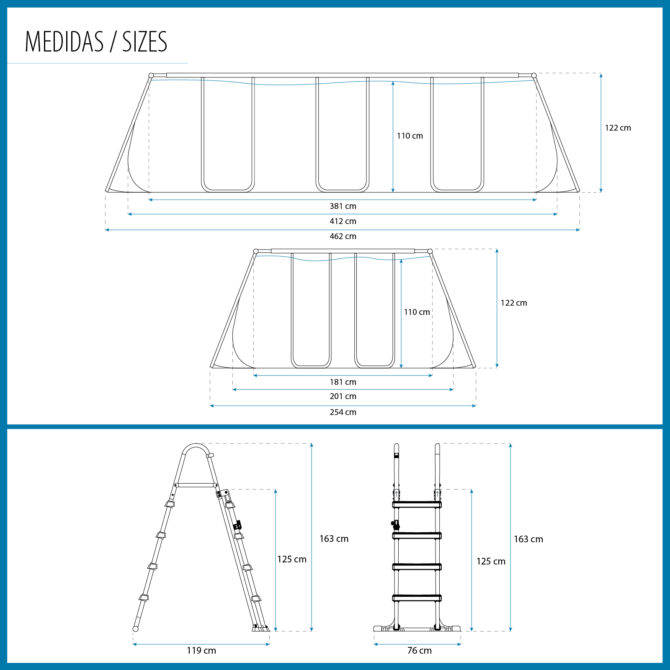 Piscina Tubular Rectangular Bestway Power Steel 412x201x122 cm Depuradora de Cartucho Escalera y Dispensador Químico Color Gris - Imagen 4