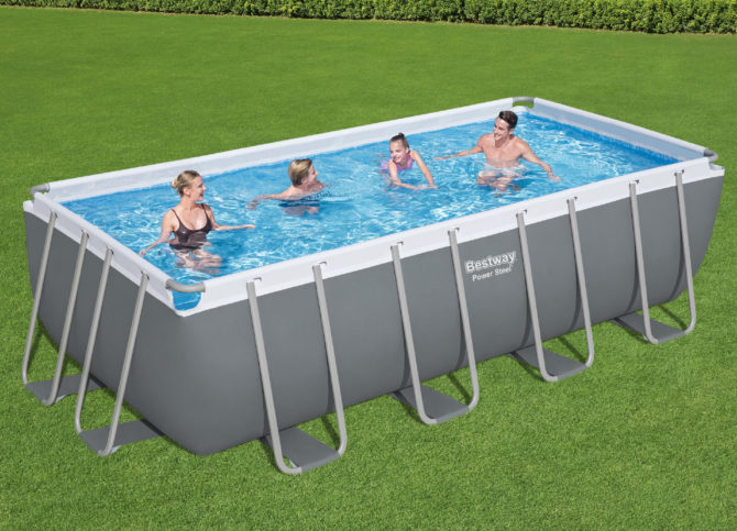 Piscina Tubular Rectangular Bestway Power Steel 488x244x122 cm con Depuradora de Arena Escalera y Dispensador Químico Color Gris - Imagen 2