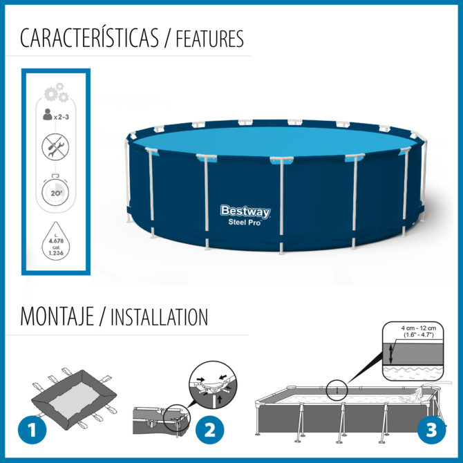 Piscina Desmontable Redonda Bestway Steel Pro 305x76 cm con Depuradora de Cartucho de 1.249 l/h Color Azul - Imagen 5