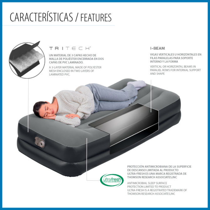 Cama Hinchable Bestway Tritech Individual 191x97x46 cm Soporta hasta 150 Kg Inflado en 3 Minutos Almohada Incorporada - Imagen 6