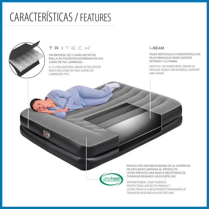 Cama Hinchable Bestway Tritech Doble 203x152x46 cm Soporta hasta 300 Kg Inflado en 4 Minutos Almohada Incorporada - Imagen 6