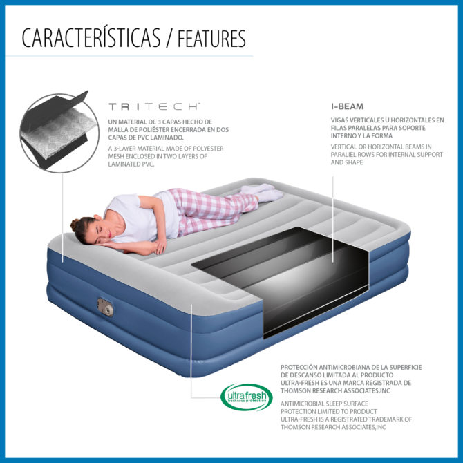 Cama Hinchable Bestway Tritech Doble 203x152x46 cm Soporta hasta 300 Kg Inflado en 4 Minutos con Refuerzo Perimetral - Imagen 6