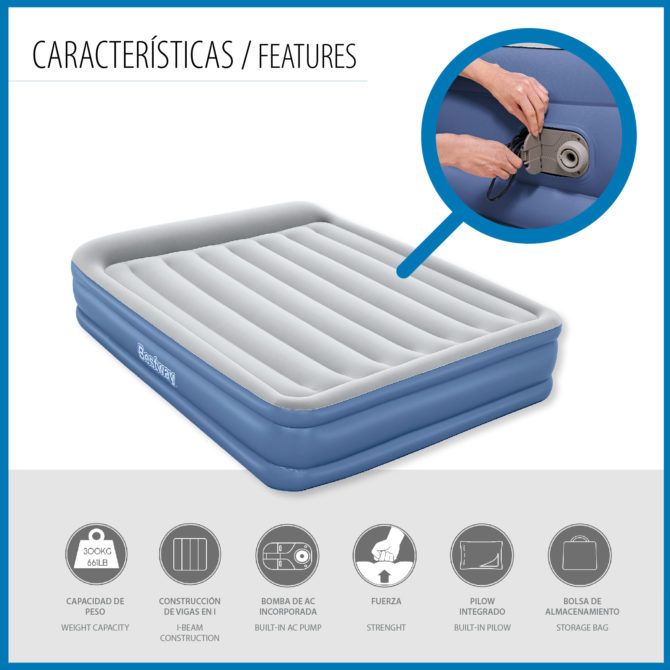 Cama Hinchable Bestway Tritech Doble 203x152x46 cm Soporta hasta 300 Kg Inflado en 4 Minutos con Refuerzo Perimetral - Imagen 7