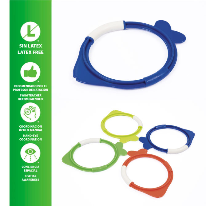 Juego de Piscina Bestway Lil Fish con 4 Anillos de Buceo de Colores Azul Naranja Verde para Niños - Imagen 3