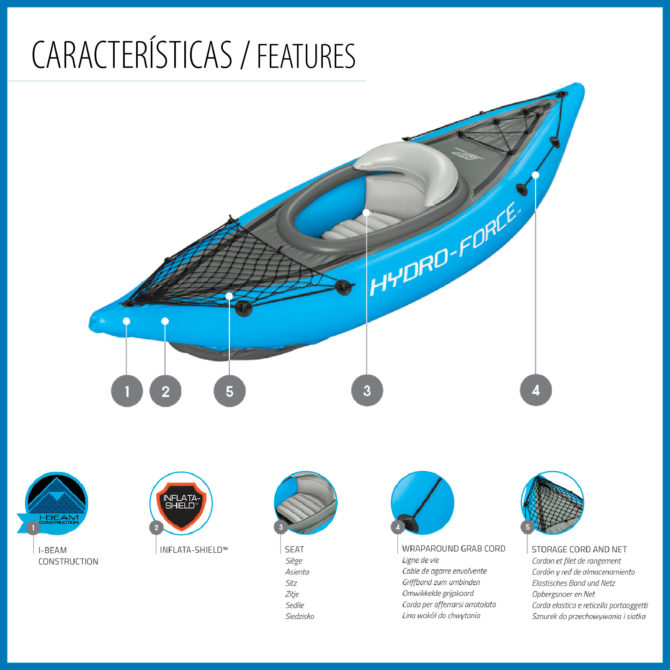 Kayak Hinchable Individual Bestway Hydro Force Cove Champion 275x81x45 cm con Pala de Aluminio y Bomba de Mano Incluida - Imagen 3