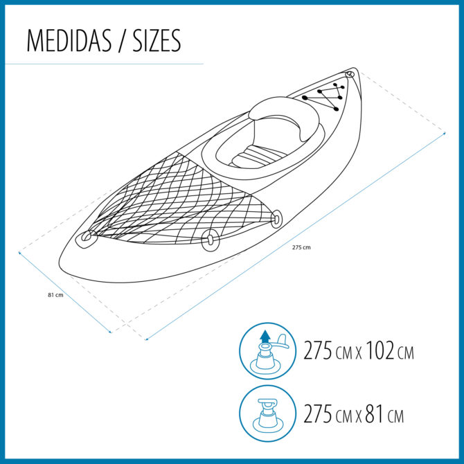 Kayak Hinchable Individual Bestway Hydro Force Cove Champion 275x81x45 cm con Pala de Aluminio y Bomba de Mano Incluida - Imagen 4