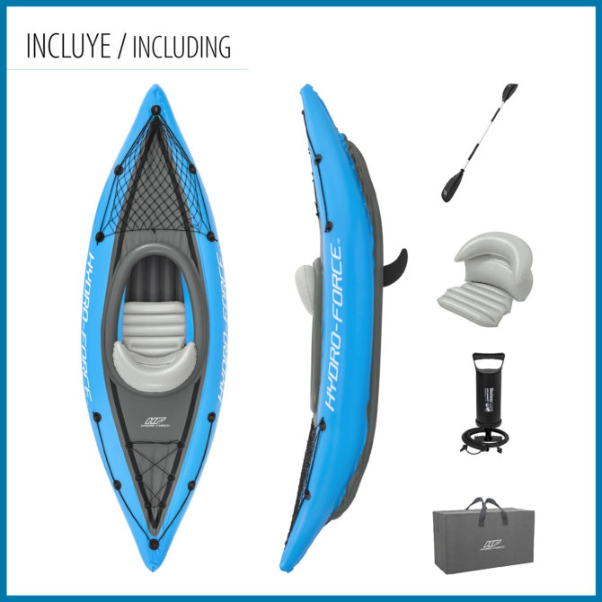 Kayak Hinchable Individual Bestway Hydro Force Cove Champion 275x81x45 cm con Pala de Aluminio y Bomba de Mano Incluida - Imagen 6