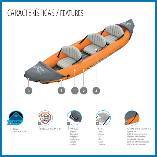 Kayak Hinchable para 3 Personas Bestway Hydro Force Rapid 381x100x44 cm con 2 Palas de Aluminio y Bomba de Mano Incluida - Imagen 3