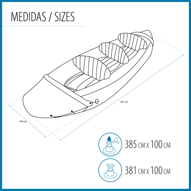 Kayak Hinchable para 3 Personas Bestway Hydro Force Rapid 381x100x44 cm con 2 Palas de Aluminio y Bomba de Mano Incluida - Imagen 4