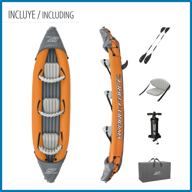 Kayak Hinchable para 3 Personas Bestway Hydro Force Rapid 381x100x44 cm con 2 Palas de Aluminio y Bomba de Mano Incluida - Imagen 6