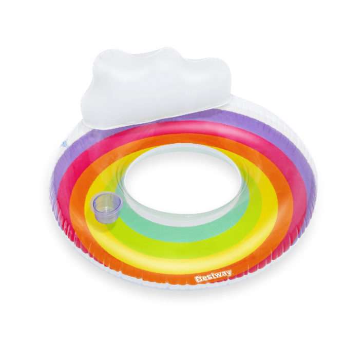 Flotador Hinchable para Playa o Piscina Bestway Rainbow Dreams Swin Tube 105x33 cm con Posavasos Multicolor