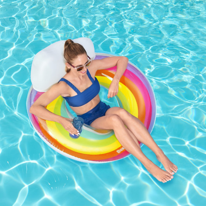 Flotador Hinchable para Playa o Piscina Bestway Rainbow Dreams Swin Tube 105x33 cm con Posavasos Multicolor - Imagen 2