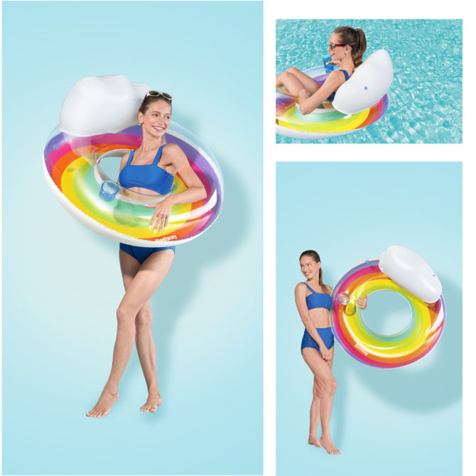 Flotador Hinchable para Playa o Piscina Bestway Rainbow Dreams Swin Tube 105x33 cm con Posavasos Multicolor - Imagen 3